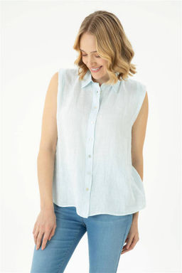 Женская голубая рубашка с коротким рукавом Неожиданная скидка в корзине