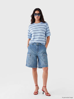 Loose Fit Kad?n Jean Kargo ?ort