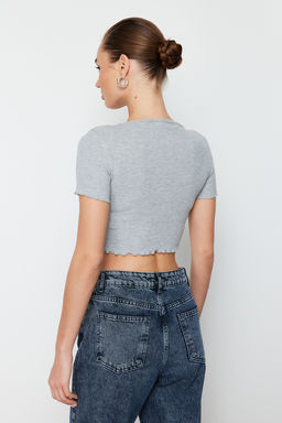Siyah Havuz Yaka Baby Overlok Detayl? Crop Fitilli Esnek Orme Bluz TWOSS24BZ00197 - Trendyolmilla фото 13