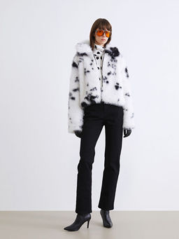 G?mlek Yaka Dalma?ya Desenli Kad?n K?rk Mont