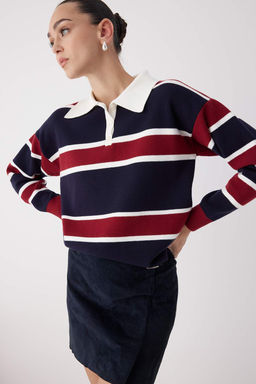 Wardrobe Essentials Lacivert Premium/Ozel Iplik Polo Yaka Triko Kazak | TWOAW26KZ00060