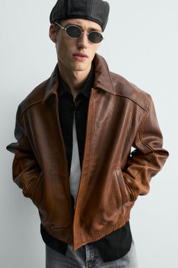 VINTAGE-EFFECT LIMITED EDITION LEATHER JACKET - Zara фото 7