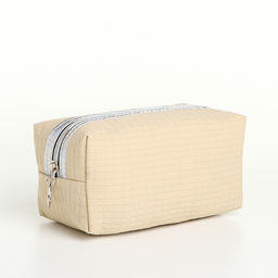 Косметичка женская на молнии, объёмная, маленькая, бежевая