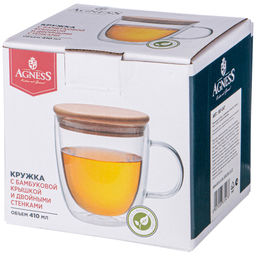 КРУЖКА С ДВОЙНЫМИ СТЕНКАМИ DOUBLE-WALL 410 МЛ. С БАМБУК.КРЫШКОЙ - Agness фото 3