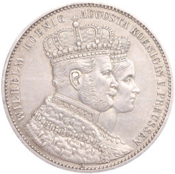 Монета 1 талер 1861 года А Пруссия Коронация Вильгельма I и Августы