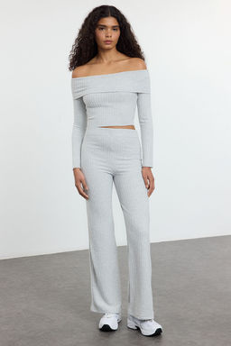 TRENDYOLMILLA Gri Melanj Yuksek Bel Esnek Fitilli Orme Pantolon TWOAW25PL00111