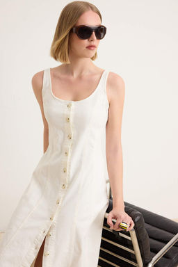 Beyaz Comfort Midi Denim Elbise TWOSS26EL00660