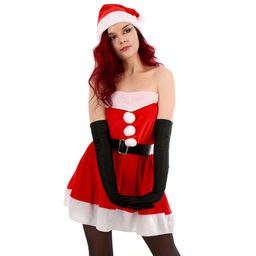 Карнавальный костюм «Мисс Санта», р-р 44-46, платье, колпак, пояс, перчатки