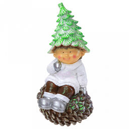 Скульптура-фигура для сада из полистоуна "Мальчик на шишке" 23х26х51см (Россия)