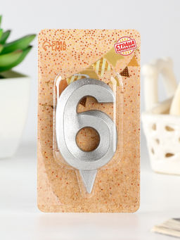 Цена за 3 шт. Свеча в торт «Цифра 6», серебряная, 6.5 см