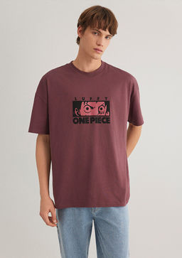 Luffy Bask?l? K?rm?z? Tisort - Mavi фото 2