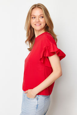 TRENDYOLMILLA Beyaz %100 Pamuk F?rf?r Detayl? Basic Bisiklet Yaka Orme T-Shirt TWOSS22TS2429  фото 10