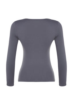 Antrasit Pamuklu Kare Yaka Regular Fit Orme Bluz TWOAW24BZ00016