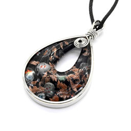 Подвеска из муранского стекла Капля 40*68мм в металле цв.черный