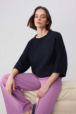 Wardrobe Essentials Lacivert Bisiklet Yaka Triko Bluz TWOSS26BZ00136