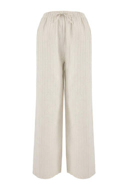 Ekru Cizgili Dokuma Muslin 100% Pamuk Plaj Kimono Pantolon Tak?m TBESS26AU00023 - Trendyolmilla фото 3