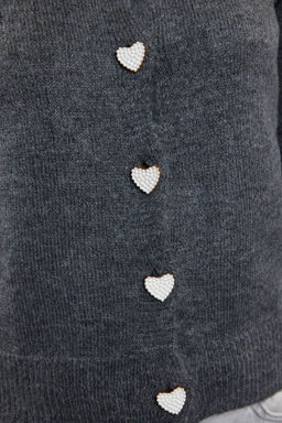 Antrasit Yumusak Dokulu Mucevher Dugmeli Ceket Gorunumlu Triko H?rka TWOAW22HI0044