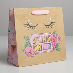 Цена за 3 шт. Пакет крафтовый квадратный Shine on, 22 22 11 см