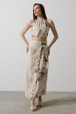 TRENDYOLMILLA Bej Batik Desenli Anvelop Midi Dokuma Etek TWOSS25ET00052 фото 2