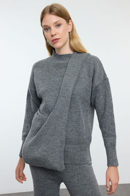 Antrasit Yumusak Dokulu Genis Kal?p Cantal? Triko Alt-Ust Tak?m TWOAW25AU00086 - Trendyolmilla фото 2