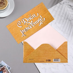 Цена за 10 шт. Конверт для денег С Днём Рождения! жёлтый тон, 16,5х8 см