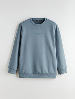 B?y?k Beden Bisiklet Yaka Bask?l? Kal?n Erkek Sweatshirt