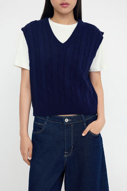 Lacivert 2li T-Shirtlu Sac Orgu Triko Kazak TWOAW26KZ00131