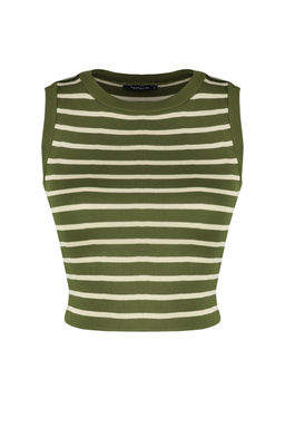 Yesil Crop Cizgili Triko Ince Bluz TWOSS23BZ00584