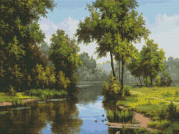 Вышивка крестиком 40х50см, Река в лесу