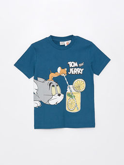 Bisiklet Yaka Tom ve Jerry Bask?l? K?sa Kollu Erkek ?ocuk Ti??rt