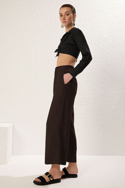 TRENDYOLMILLA Vizon Modal Cep Detayl? Wide Leg/Genis Paca Pileli Dokuma Pantolon TWOSS25PL00081  фото 8