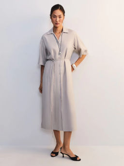 Льняное платье-рубашка с поясом ZR2605012904-36 / Zarina