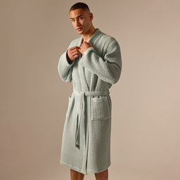 Халат вафельный мужской SL HOME: Boho «Аззура», размер L, хлопок 100%, бирюзовый