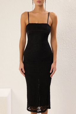 Siyah Vucuda Oturan Dantel Orme Midi S?k Abiye Gece Mezuniyet Elbisesi TPRSS25EL00190 - Trendyolmilla фото 3