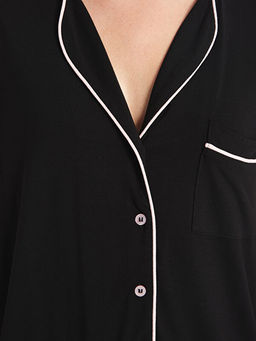 G?mlek Yaka Kad?n ?ortlu Pijama Tak?m?