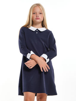 Платье для девочки в школу с белым воротником и манжетами UD 7962 синий - Mini maxi фото 7
