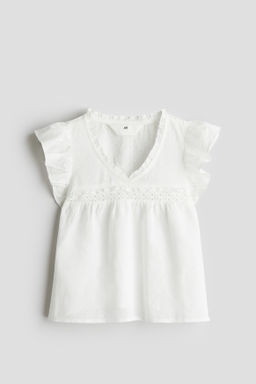 Blusa de algod?n con ribetes de volante