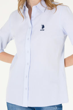 Женская голубая базовая рубашка с длинным рукавом - U.s. polo assn фото 20