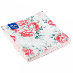 Салфетки бумажные 33х33см "Pero Prestige", 3-х слойные, 20 штук в упаковке, "Розовый букет" (Россия)