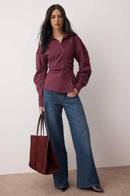 Murdum Balon Kol Detayl? Bele Oturan Asimetrik Fitted Gomlek TWOSS25GO00155