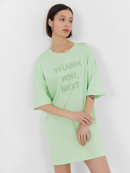 Туника домашняя женская салатовая с принтом Thank you, next свежая мята +печать 512079