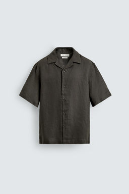 Рубашка CAMISA RELAXED FIT LINO льняная темно-зеленая