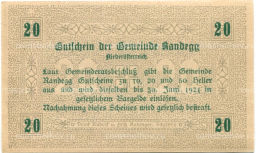 20 геллеров 1921 года Австрия Рандег (нотгельд)