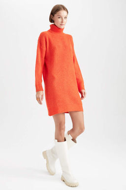 Платье из ткани Салоники с водолазкой свободного кроя - Defacto фото 3