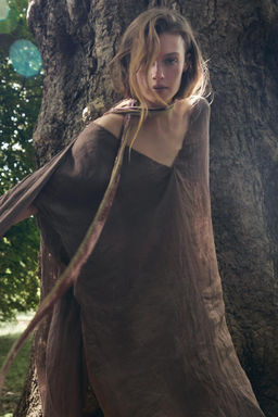 CREASED-EFFECT RAMIE TUNIC DRESS