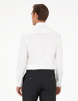 Beyaz %100 Pamuk Parlak Saten Slim Fit Uzun Kollu Basic G_mlek