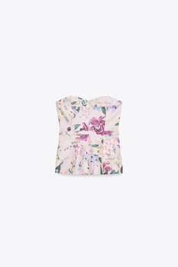 FLORAL PRINT BUSTIER TOP WITH BELT - Zara фото 9