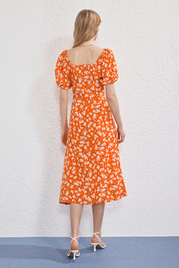 Yesil Cicekli Midi Dokuma Elbise TWOSS25EL00763 - Trendyolmilla фото 8