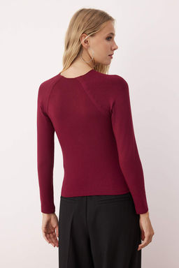 Bordo Dugme Detayl? Dik Yaka Fitted/Vucuda Oturan Orme Bluz TWOAW26BZ00030