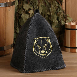 Шапка для бани серая с вышивкой Медведь - Добропаровъ фото 3